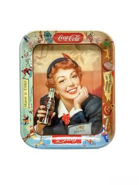 Antique Original Coca Cola Menu Girl Advertising Serving Tin Tray